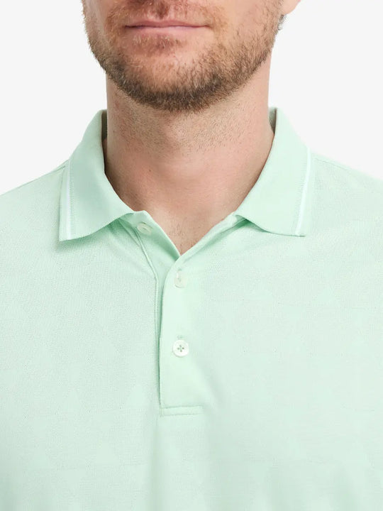 Close-up front view (nose to chest) of Modern Texture Stylish Polo in MINT GREEN