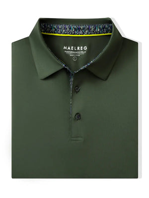 Folded Olive Green Everyday Classic Solid Polo neatly laid out for display