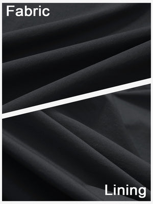 Close-up texture of black women's stretch a-line golf skort with 7 pockets fabric showing detailed outer and inner lining material.