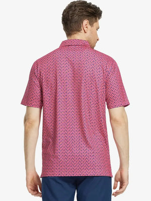 Back view of MAELREG Men's Performance Jersey Print Polo in Rose Flower – athletic fit