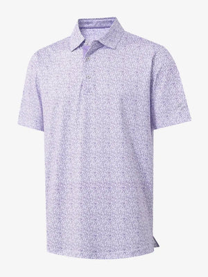 3D view of MAELREG Performance Jersey Print Polo in Purple Wine Glass – breathable golf fabric