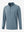 Front 3D image of quarter zip melange pullover in saxony blue melange, showing texture and details.