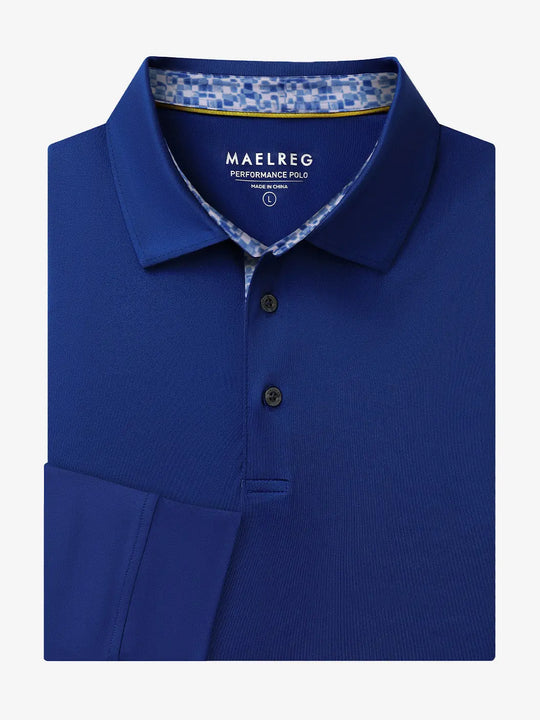 Folded view of KLEIN BLUE Long Sleeve Solid Jersey Polo showing fabric texture and neat folds