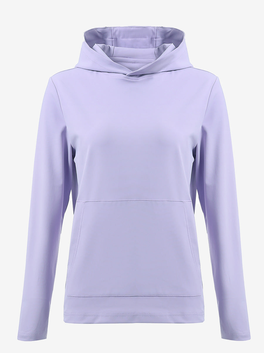 3D front view of women's lightweight hoodies pullover in lavender, showing clean and sporty look.
