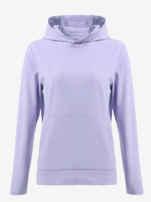 3D front view of women's lightweight hoodies pullover in lavender, showing clean and sporty look.