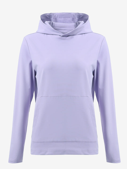 3D front view of women's lightweight hoodies pullover in lavender, showing clean and sporty look.