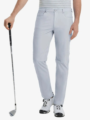 Front view of model wearing Stretch Plain Everyday Pants, athletic fit and minimal look – GLACIER GREY