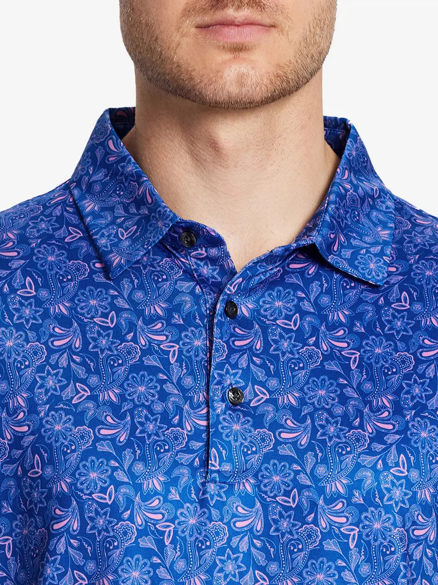 Navy blue color with paisley pattern, vintage and sporty style mingle, highlighting individuality and unique design.