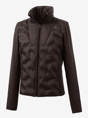 Women's lightweight fleece-lined puffer jacket in coffee brown, clean 3D front view with a modern shape.