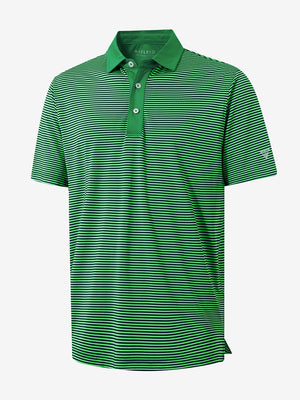 3D view of green stripe upgraded two-tone striped quick dry polo shirt.