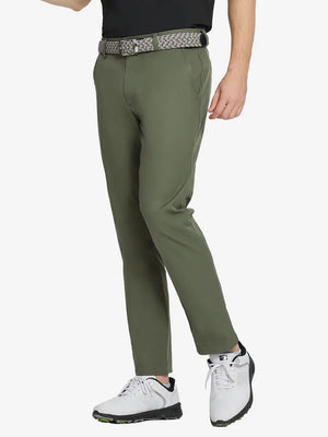 OLIVE GREEN Water Resistant Everyday Pants front view, model's lower body holding a golf club