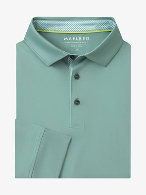 Folded view of BERYL GREEN Long Sleeve Solid Jersey Polo showing fabric texture and neat folds