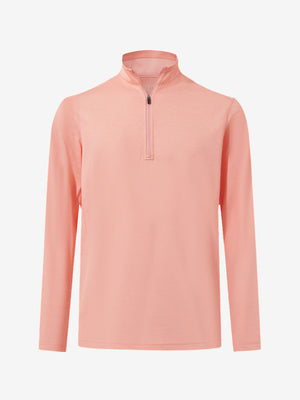 3D render of orange red grid featherweight midlayer quarter zip pullover