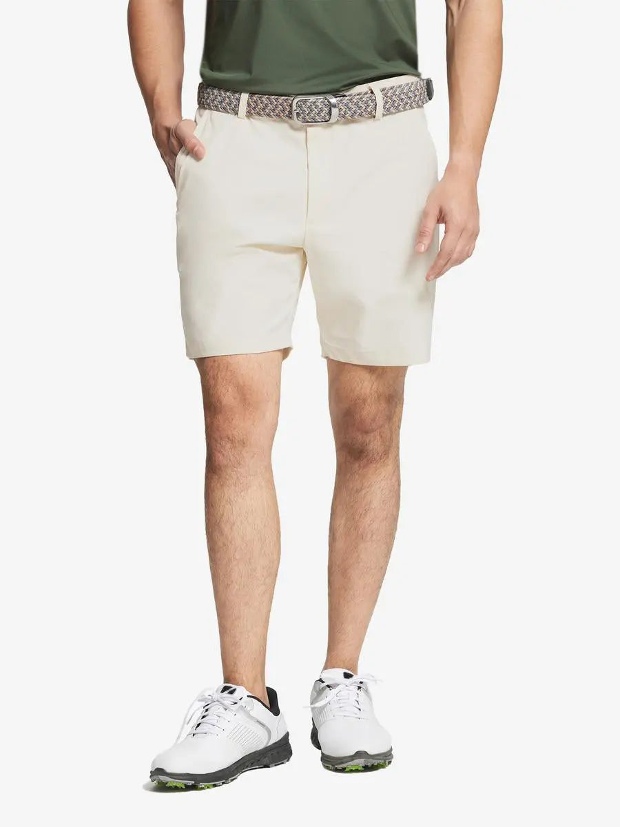 MAELREG Water Resistant Golf Shorts – front half-body model in Beige, 7 Inch
