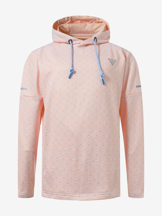 Front 3D view of youth full print hoodies pullover showing detailed fabric and fit, orange sea wave.