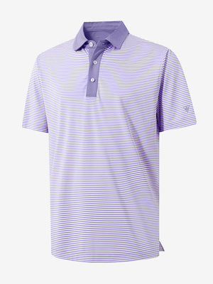 3D view of lavenderwhite stripe upgraded two-tone striped quick dry polo shirt.