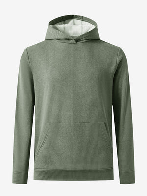 Front 3D view of warm fleece golf hoodies pullover in green, showing full garment design.