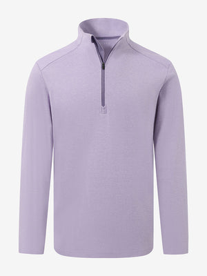 Front 3D view of two tone pique cotton blend q-zip featuring a clean lanvender finish