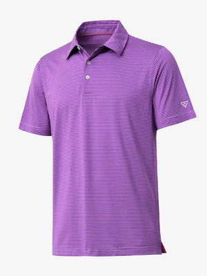 3D visualization of Cooling Stripe Golf Shirt in LILAC STRIPE, emphasizing stripe pattern and texture