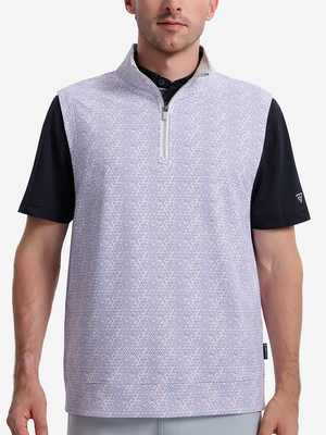 Full Print Quarter Zip Sleeveless Vest Pullover