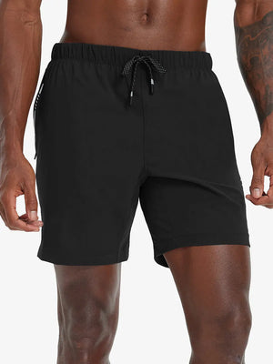 Front lower-body view from waist to knees of model wearing BLACK 2 in 1 Running Sports Shorts with Liner