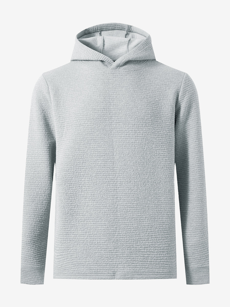3D front image of texture solid hoodies pullover highlighting simple design and smooth fabric, light grey heather.