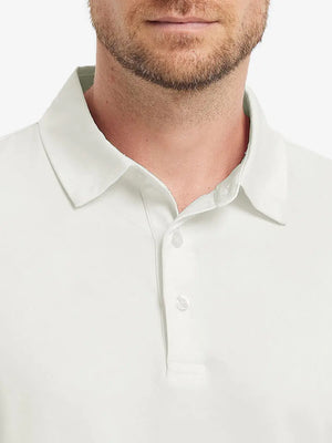 Close-up front (nose to chest) of Everyday Solid Jersey Polo in CREAM, revealing soft fabric texture.