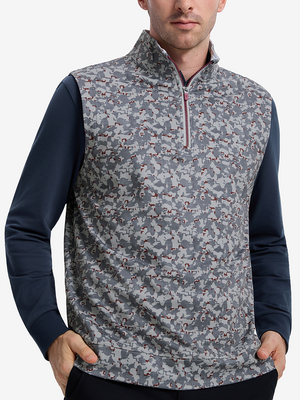 Full Print Quarter Zip Sleeveless Vest Pullover