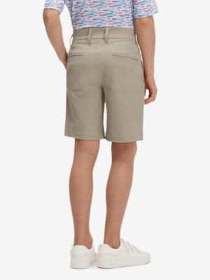 Back lower body in khaki grey boys lightweight dry fit flat front golf shorts