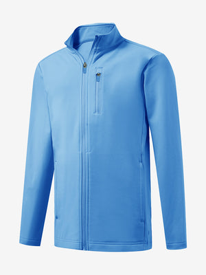 3D view of kids soft lightweight fleece lined jacket in sky blue.