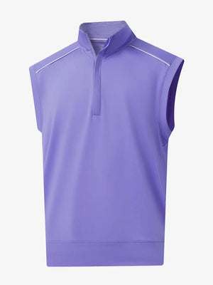 3D view of LAVENDER Stretch Solid Fleece Quarter-Zip Vest showing fit and texture.								
