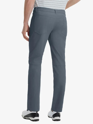Back view of Stretch Plain Everyday Pants, tailored silhouette with clean lines – DARK GREY