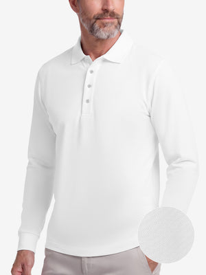 Solid Stretch Cotton Pique Long Sleeve Polo Shirts