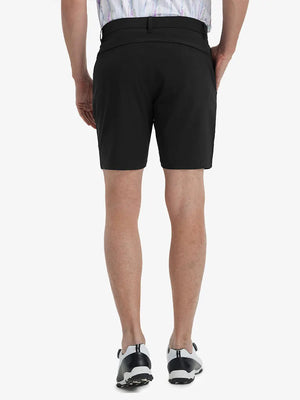 Back view of Player Fit Versatile Solid Shorts, showing tailored fit and clean lines – BLACK