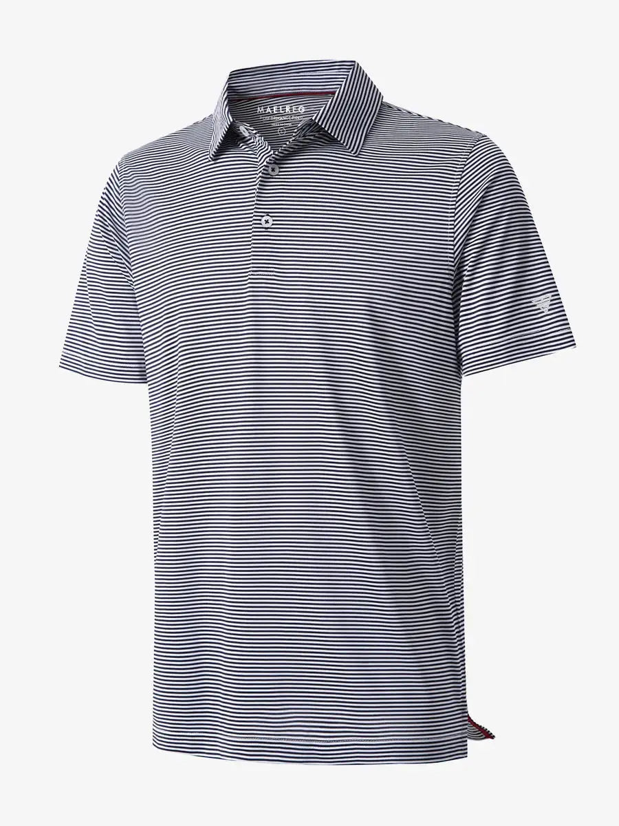 Performance Cooling Polo – 3D product view in Navy Stripe for kids
