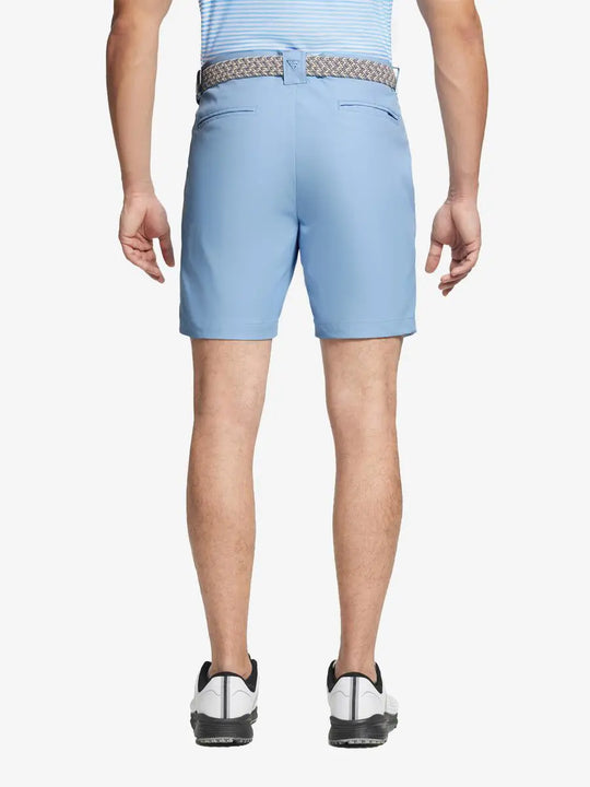 Back view of MAELREG Light Blue golf shorts – lightweight and water resistant