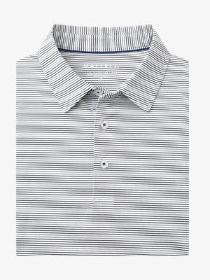 Folded Dark Grey Neutral Grey Performance Stripe Golf Shirt shown flat
