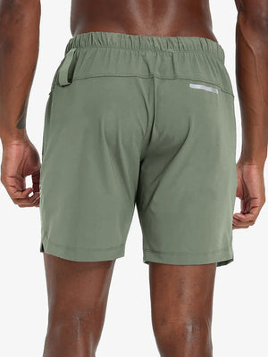 Back lower-body view from waist to upper calves in OLIVE GREEN 2 in 1 Running Sports Shorts with Liner