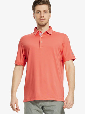 Front half-body view of male model in the Melon Everyday Classic Solid Polo, standing still