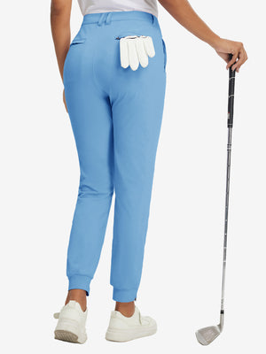 Back view of Women's Ultra-stretch Quick Dry Sweatpants with Ankle Zips in misty blue