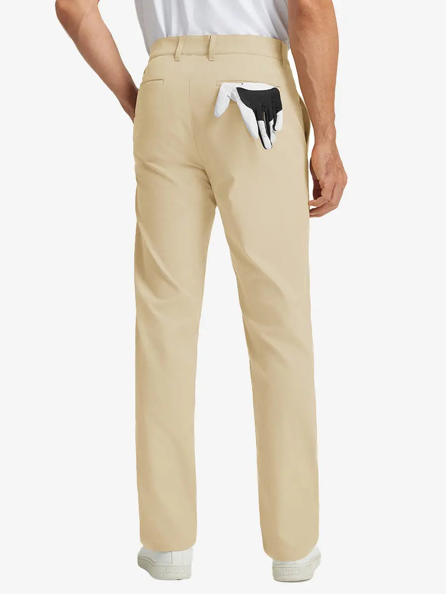 Rear lower leg view of Water Repellent 8 Pockets Pants in LIGHT KHAKI，showing fabric texture and fit.