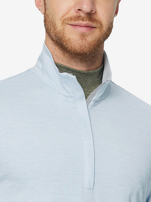 Heather Pinstripe Brushed Dry Fit Quarter Zip Pullover in grey mist heather, front chest detail showing brushed fabric and pinstripe texture