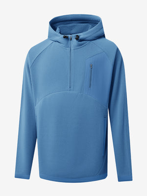3D front view of the Quarter Zip Polar Fleece Sweatshirt in Misty Blue, simple and athletic look.