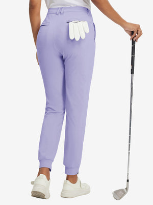 Back view of Women's Ultra-stretch Quick Dry Sweatpants with Ankle Zips in lavender