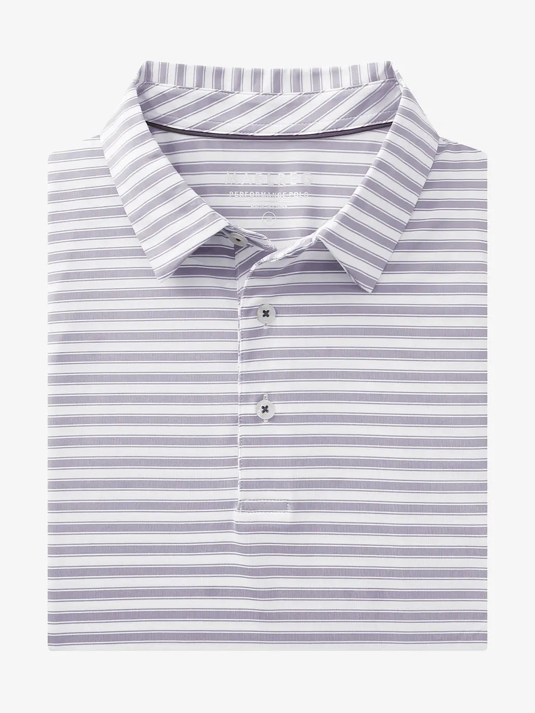 3D rendering of the Lavender White Yarn Dyed Stripe Polo with soft contrast stripe details