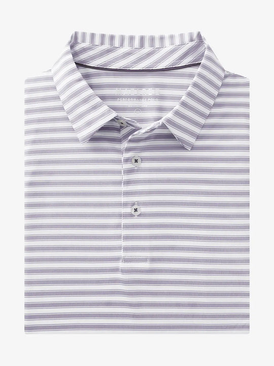 3D rendering of the Lavender White Yarn Dyed Stripe Polo with soft contrast stripe details