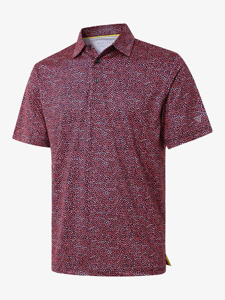 3D view shows the full design of the SCARLET OVAL Polo Shirt, which features modern sporty styling and comfortable, breathable fabric