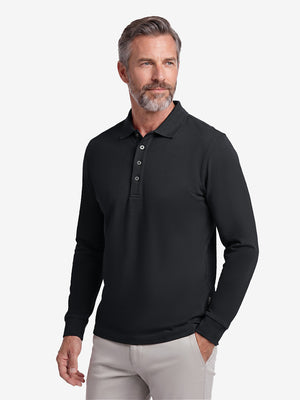 Solid Cotton Blend Collared Long Sleeve Polo