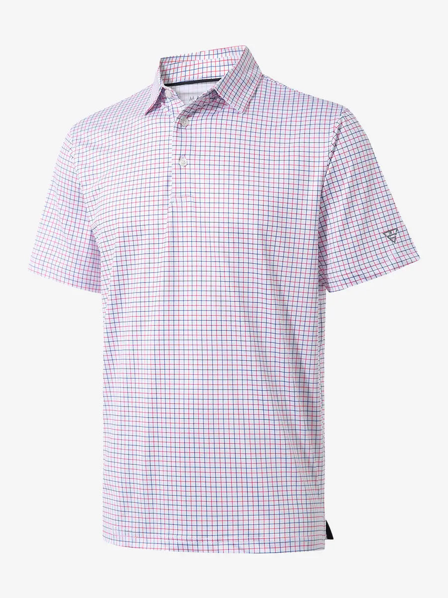 3D view shows the full design of the WHITE GRID  Polo Shirt, which features modern sporty styling and comfortable, breathable fabric