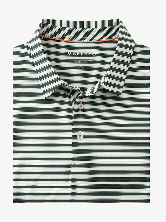 3D mockup of the Olive Green White Yarn Dyed Stripe Polo showcasing its fresh, striped contrast